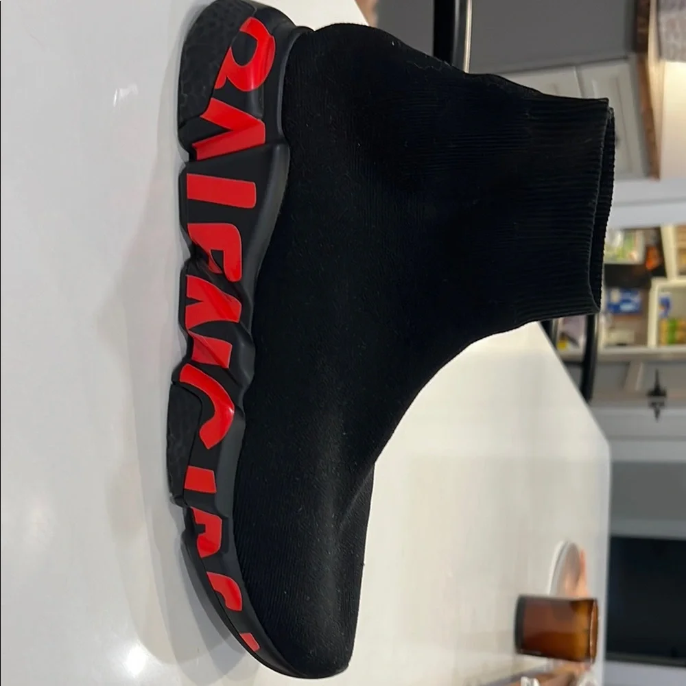 Balenciaga Black Sock Sneakers with Red Sole - Picture 9 of 11